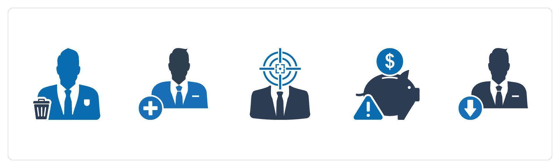 A set of 5 business icons as remove user, add user, business target vector