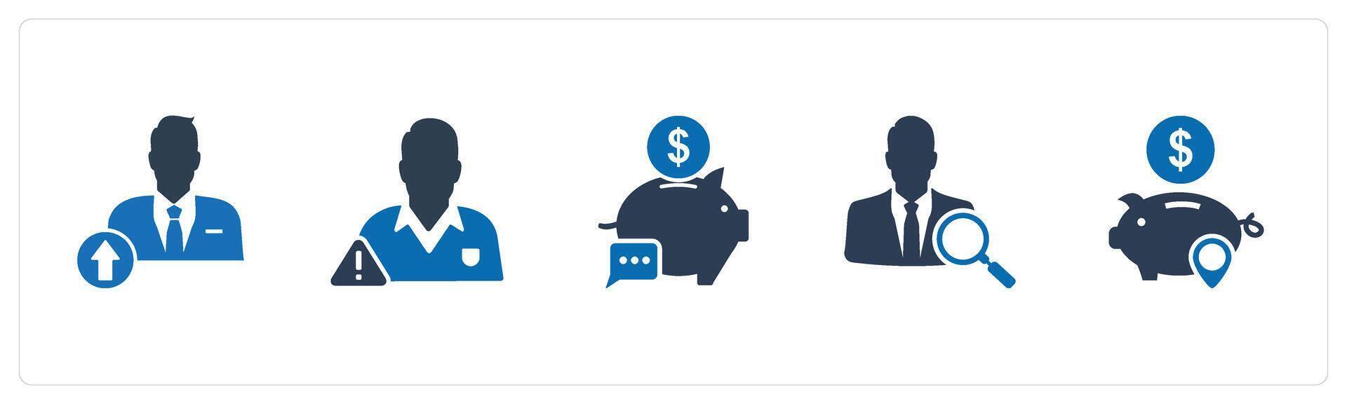 A set of 5 business icons as upload profile, account maintenance, bank message vector