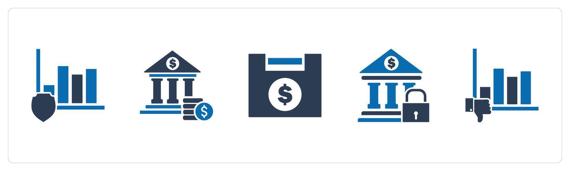 A set of 5 business icons as graph security, financial institution, financial lock vector