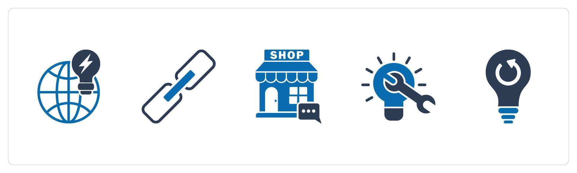 A set of 5 business icons as generate idea, link, email shop vector