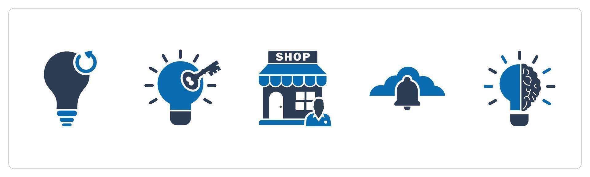 A set of 5 business icons as refresh idea, key point, shop owner vector