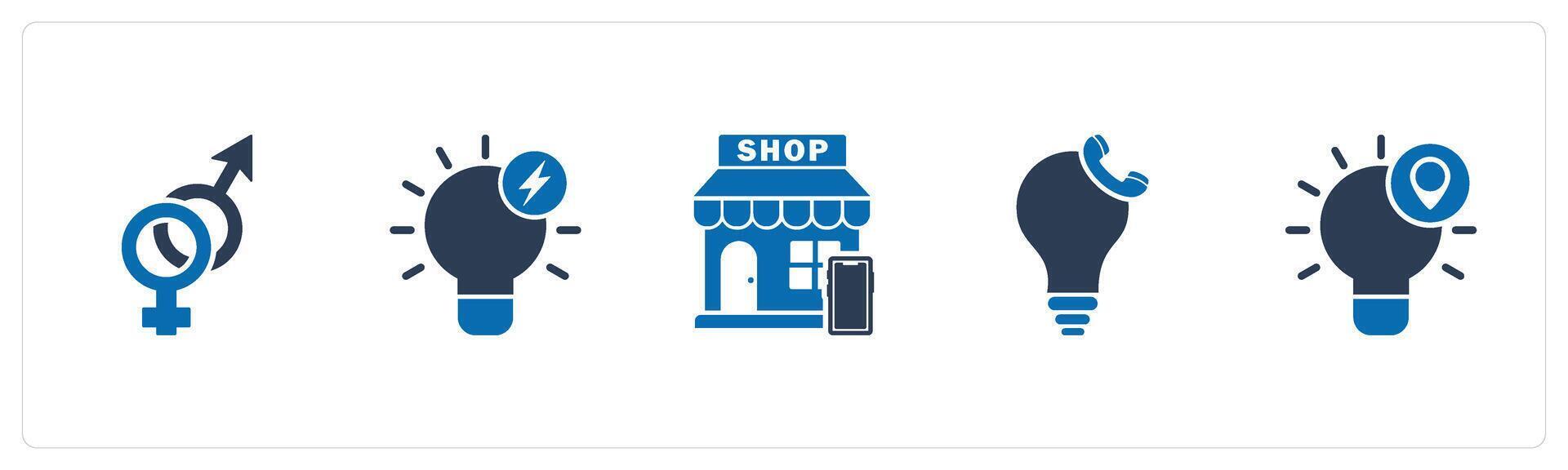 A set of 5 business icons as gender, fast idea, m commerce vector