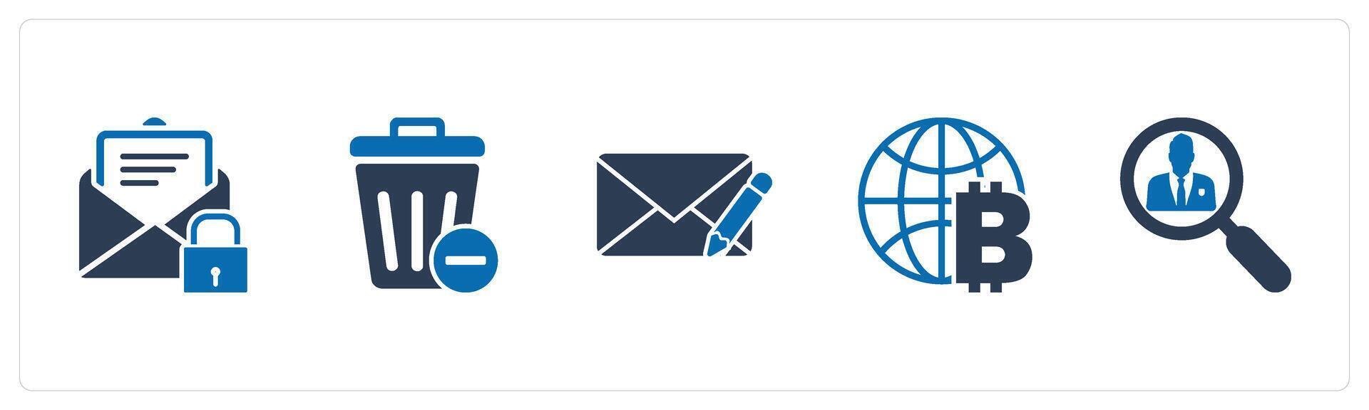 A set of 5 business icons as email protection, recycle bin, edit message vector