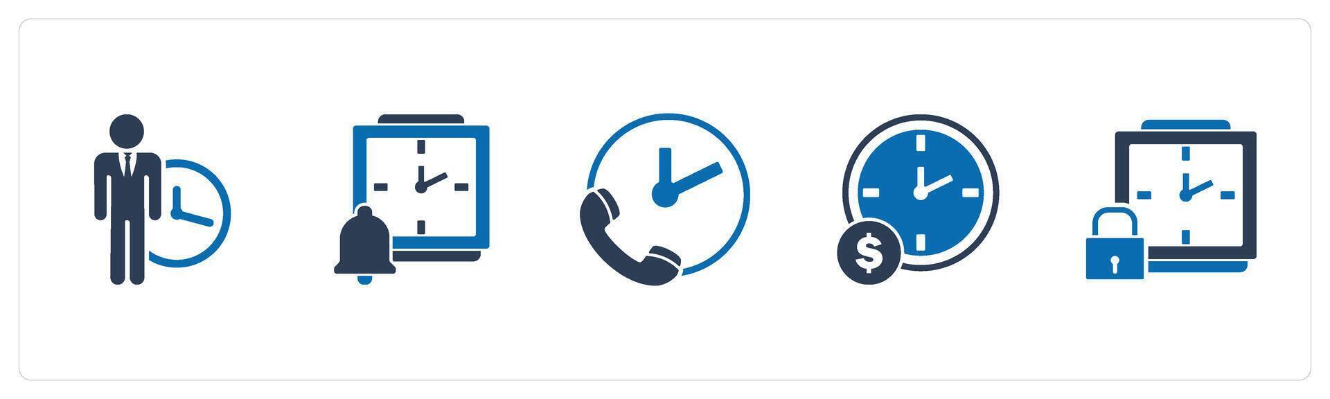 A set of 5 business icons as punctuality, time notification, call on time vector