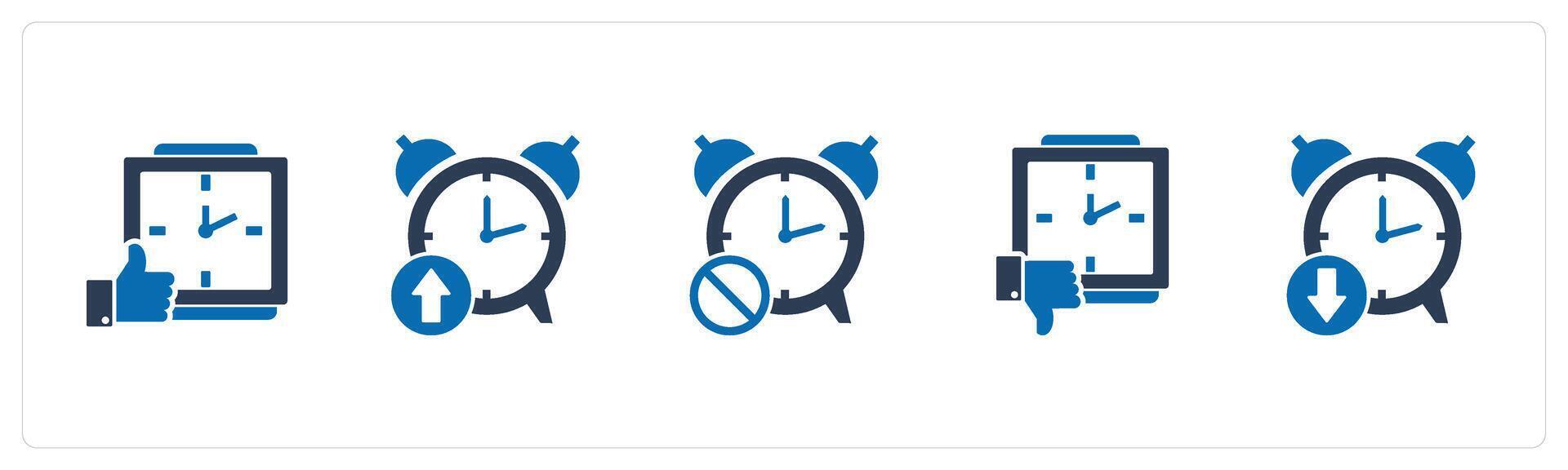 A set of 5 business icons as dislike time, up time, time prohibited vector