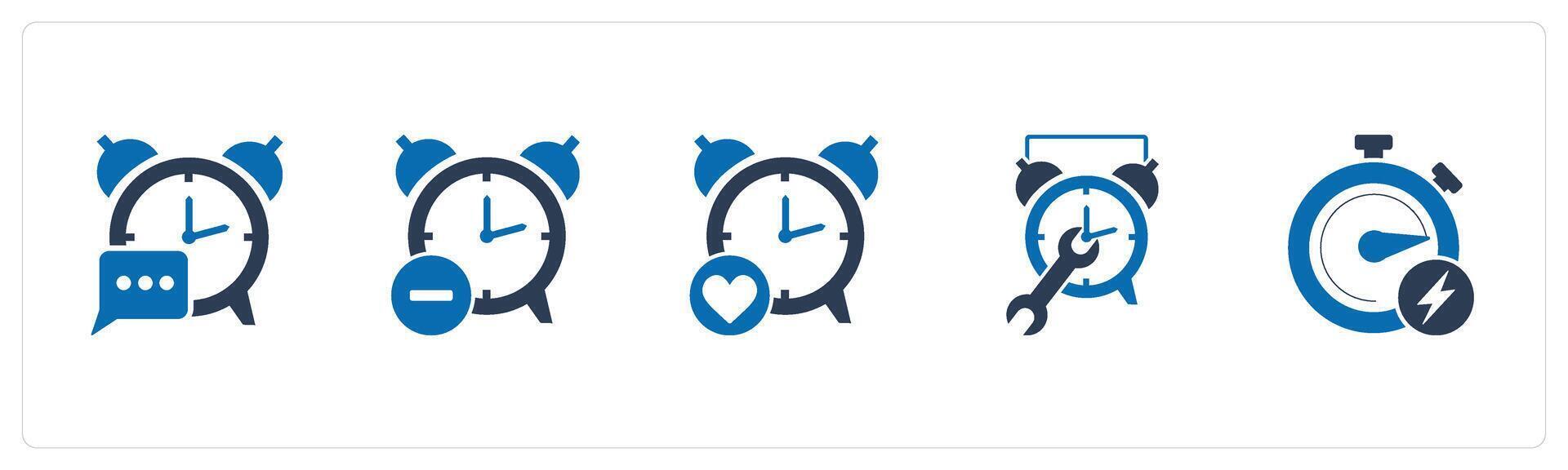 A set of 5 business icons as message alarm, reduce time, favorite clock vector
