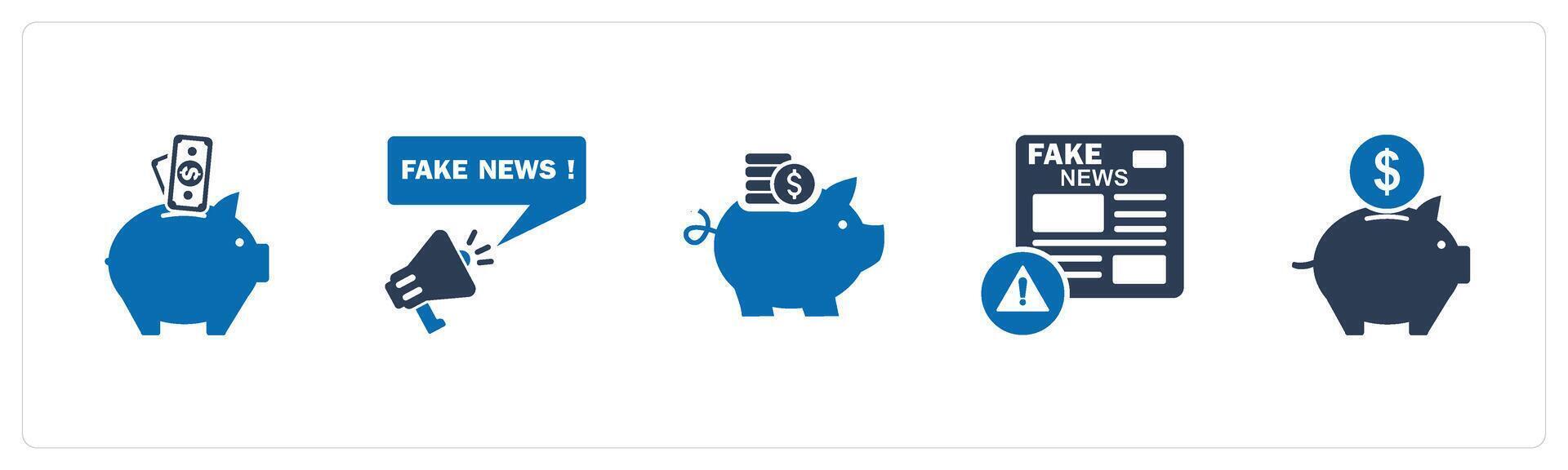 A set of 5 business icons as piggy bank, fake news, savings vector
