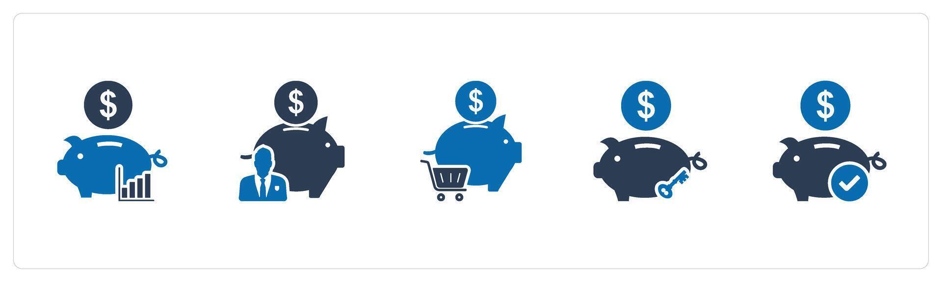 A set of 5 business icons as revenue banking, bank owner, online shopping vector