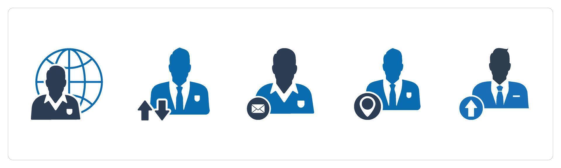 A set of 5 business icons as global business, synchronization profile, business message vector