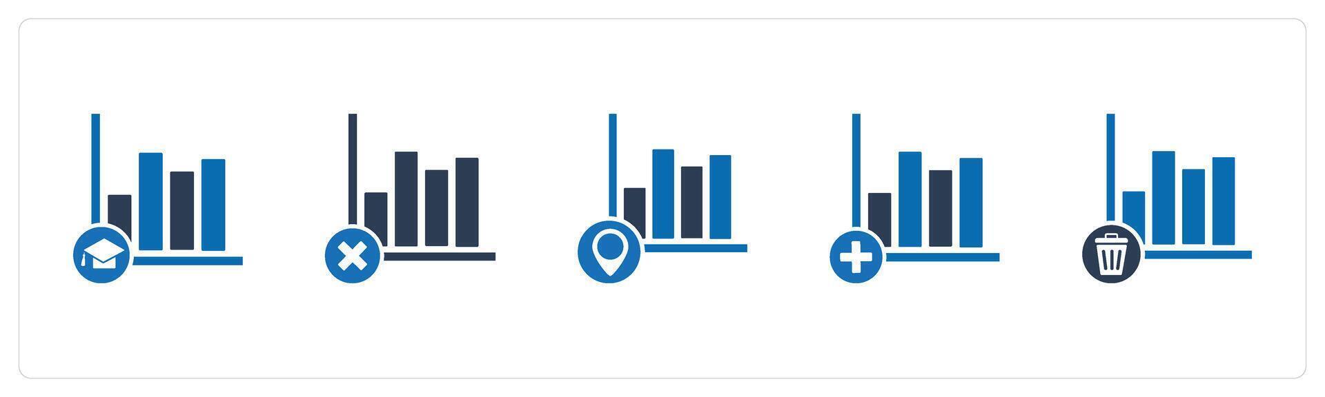 A set of 5 business icons as education graph, wrong growth, graph location vector