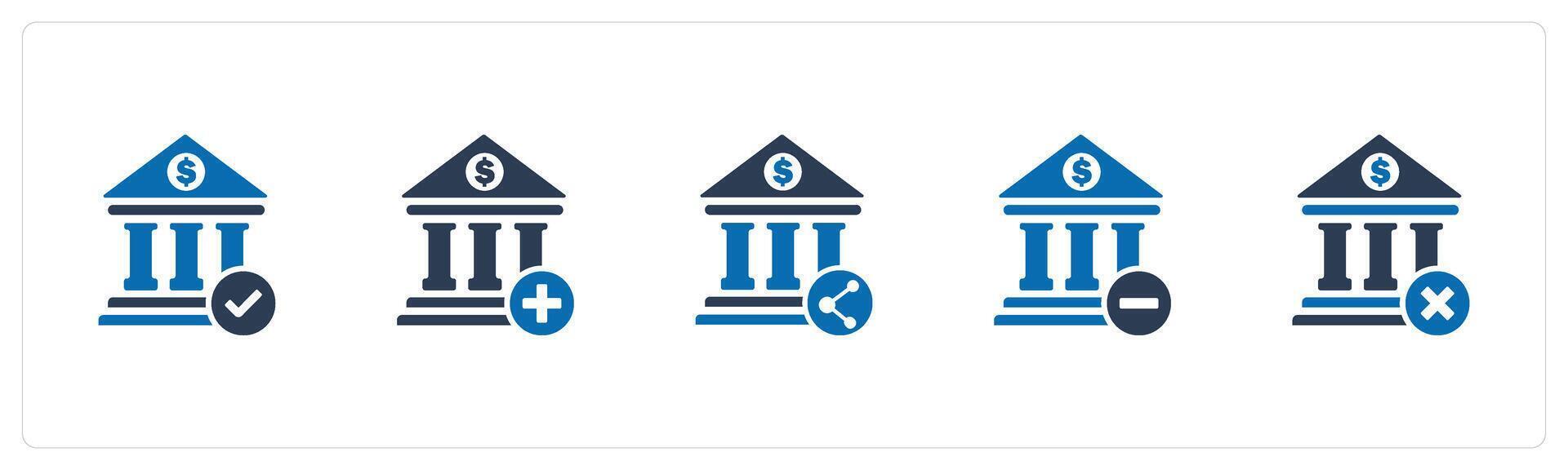 A set of 5 business icons as approve bank, add bank, bank share vector