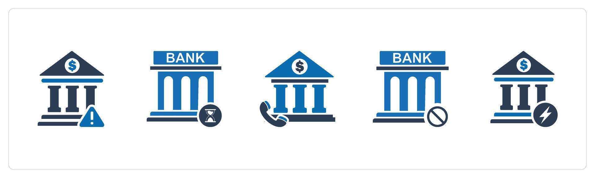 A set of 5 business icons as bank maintenance, bank time, call bank vector