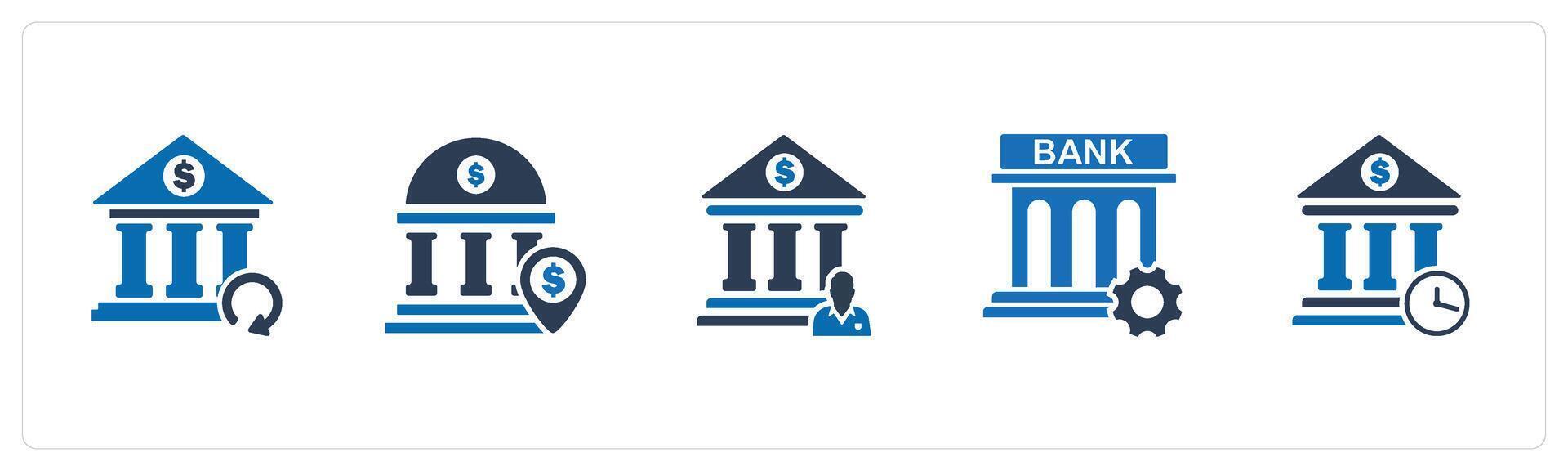 A set of 5 business icons as update bank, bank location, bank owner vector