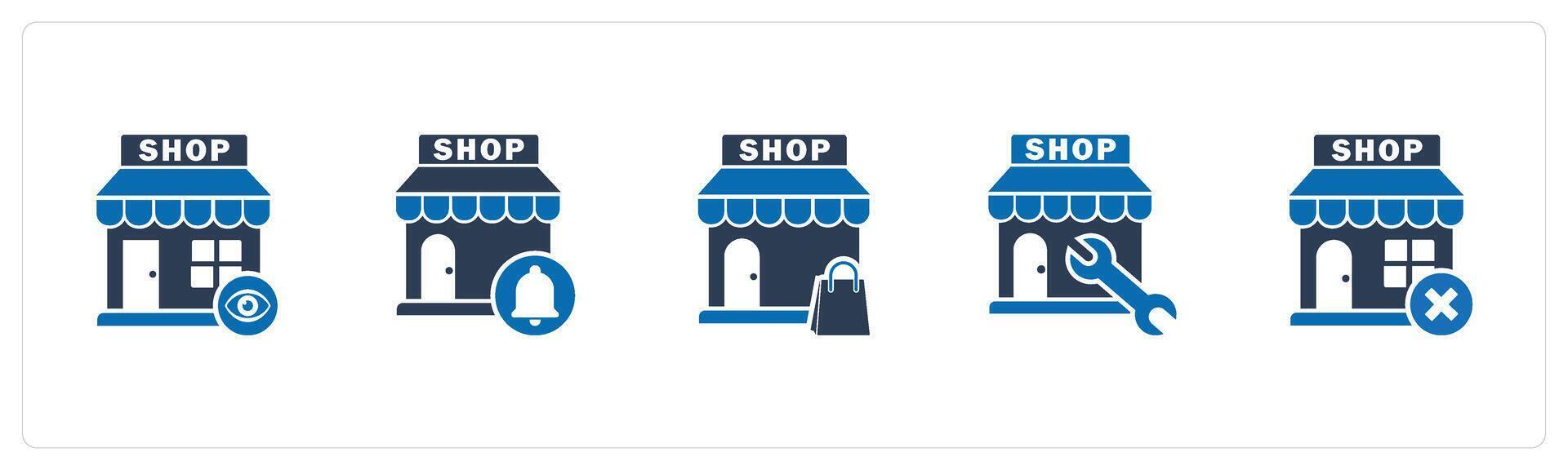 A set of 5 business icons as view store, store notification, shopping bag vector