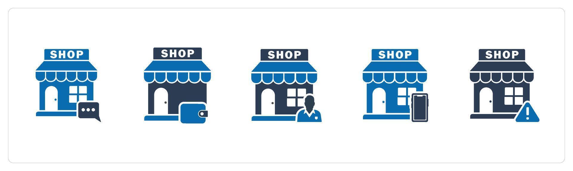 A set of 5 business icons as email shop, shopping store, shop owner vector