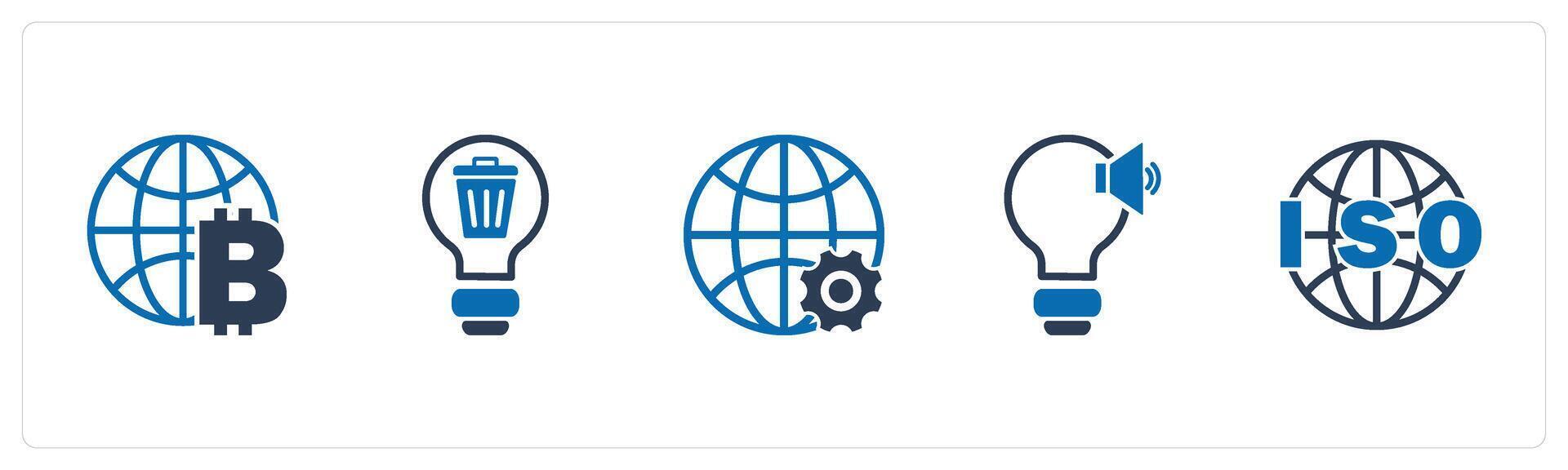 A set of 5 business icons as global currency, recycle idea vector