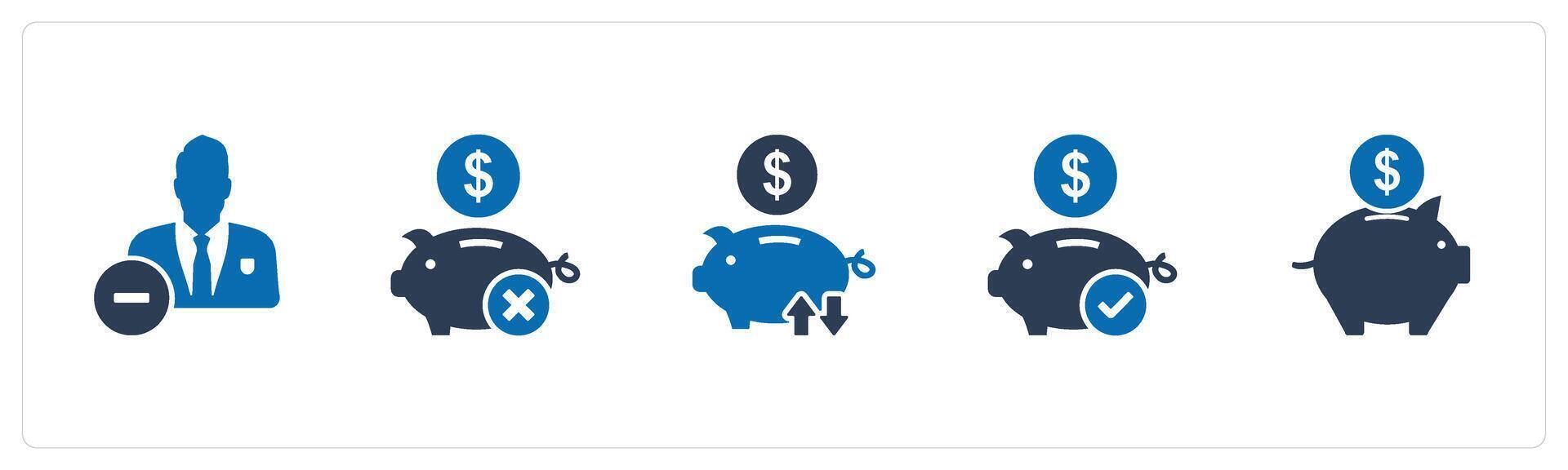 A set of 5 business icons as remove user, remove savings, bank transaction vector