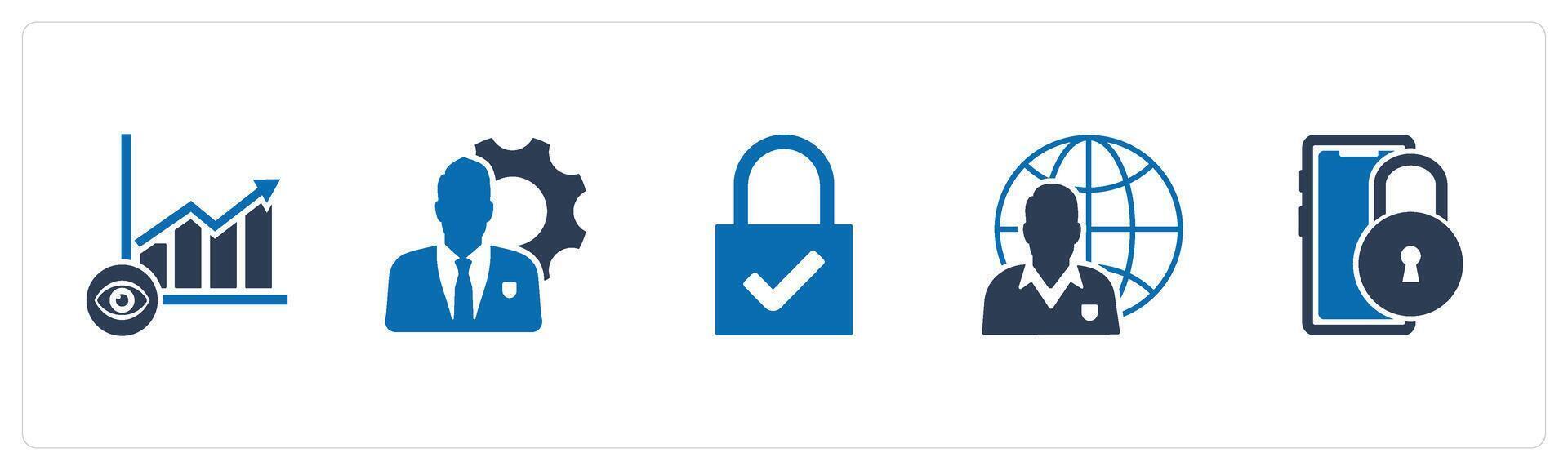 A set of 5 business icons as view analysis, business management, lock vector