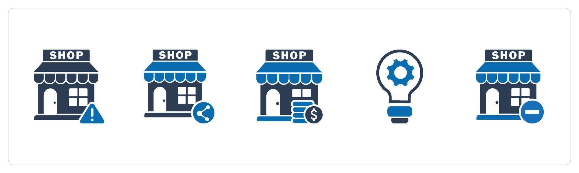 A set of 5 business icons as store maintenance, share store, revenue store vector
