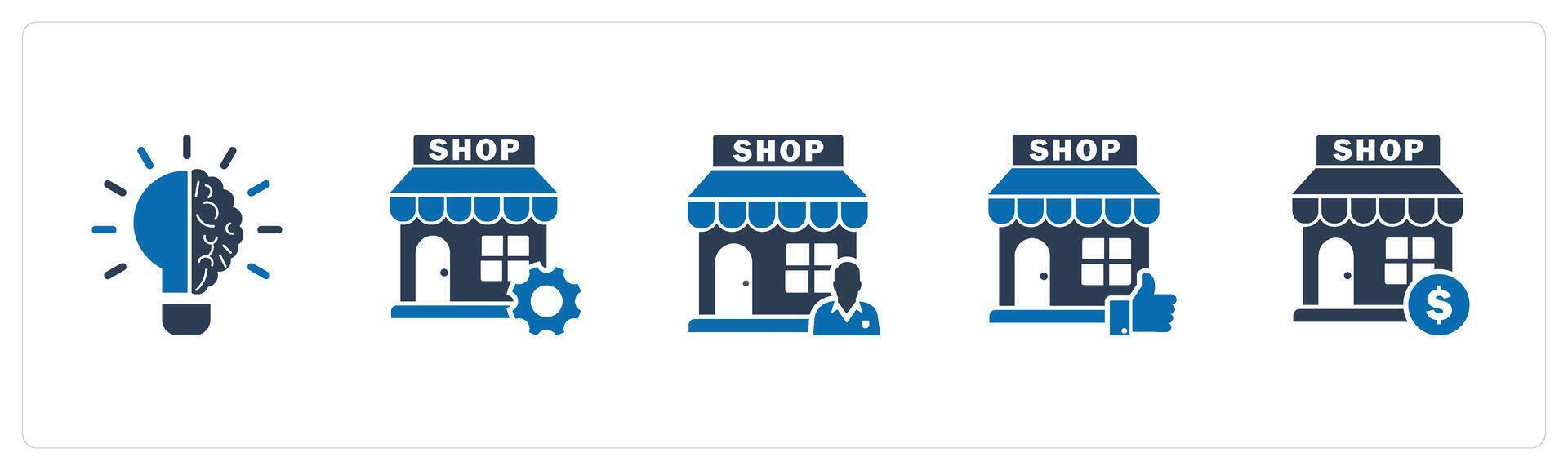 A set of 5 business icons as brainstorming, store renovation, shop owner vector