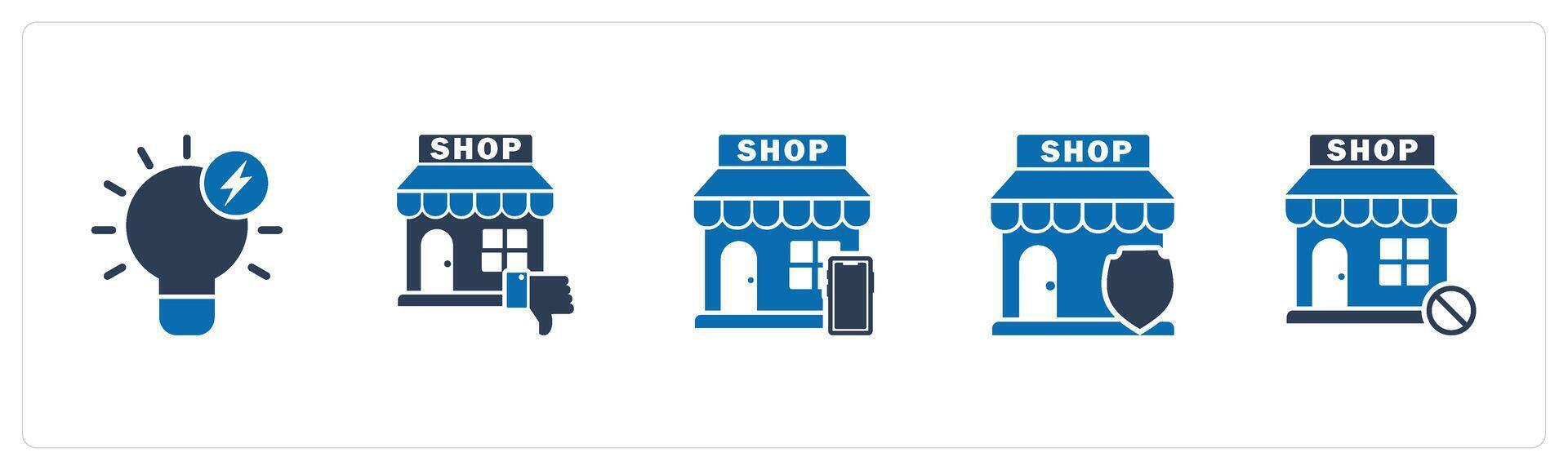 A set of 5 business icons as fast idea, dislike store, m commerce vector