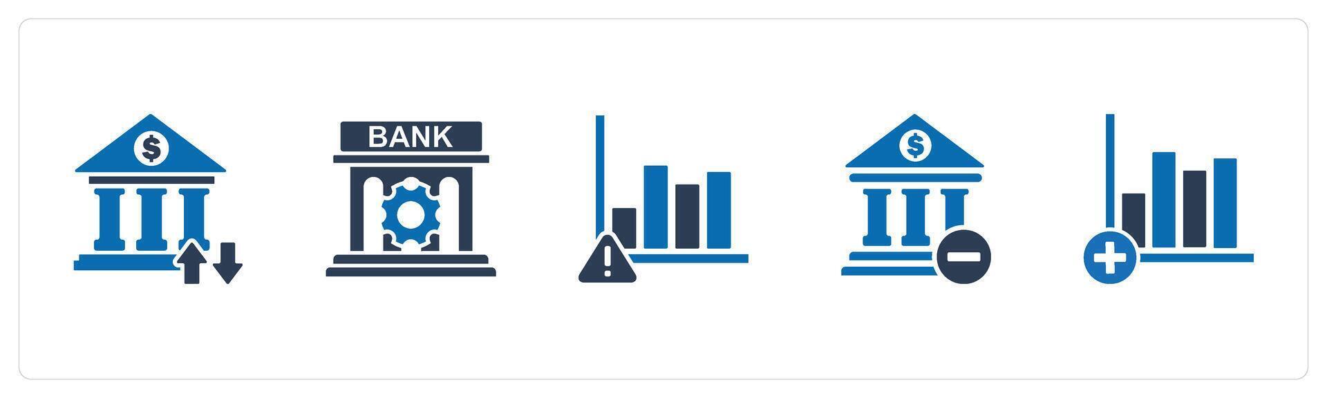 A set of 5 business icons as bank transaction, bank renovate, graph maintenance vector