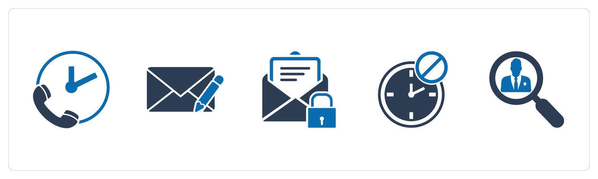 A set of 5 business icons as call on time, edit message, email protection vector
