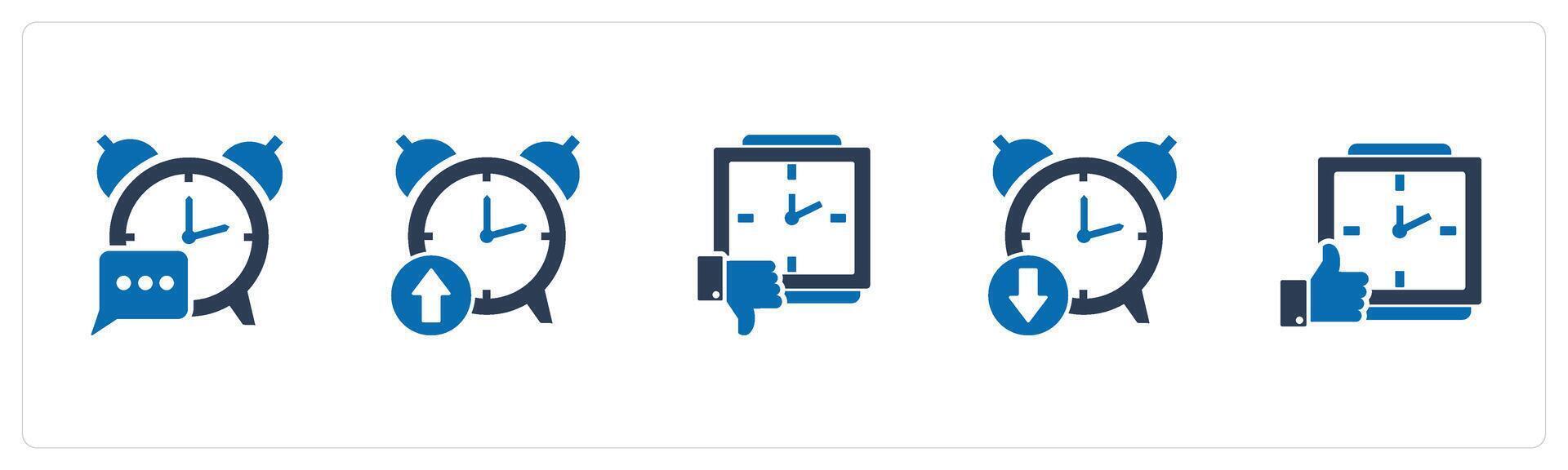 A set of 5 business icons as message alarm, up time, like time vector