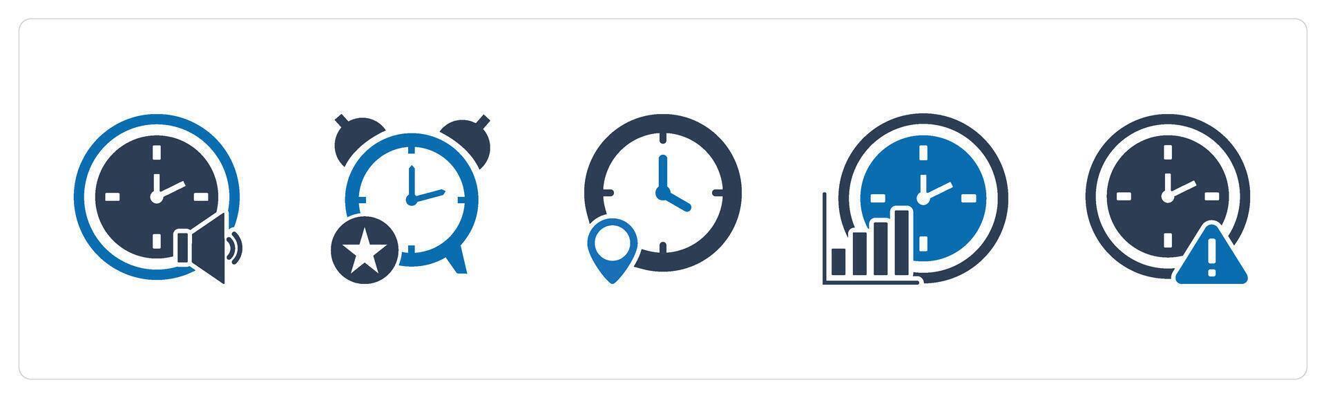A set of 5 business icons as time speaker, favorite time, time location vector