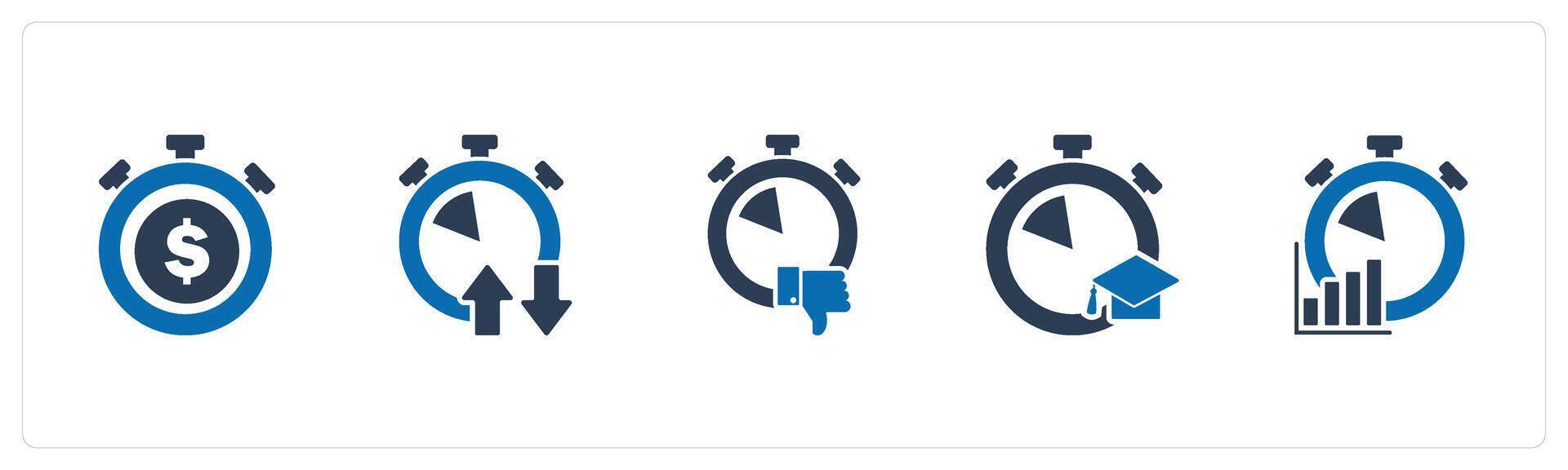A set of 5 business icons as time is money, synchronize time, like time vector