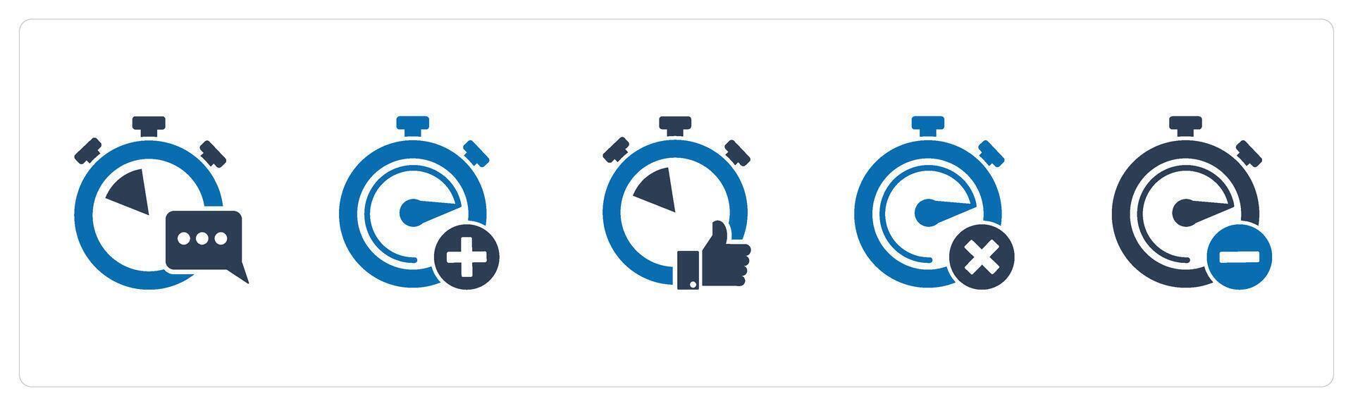 A set of 5 business icons as message time, add time, like time vector