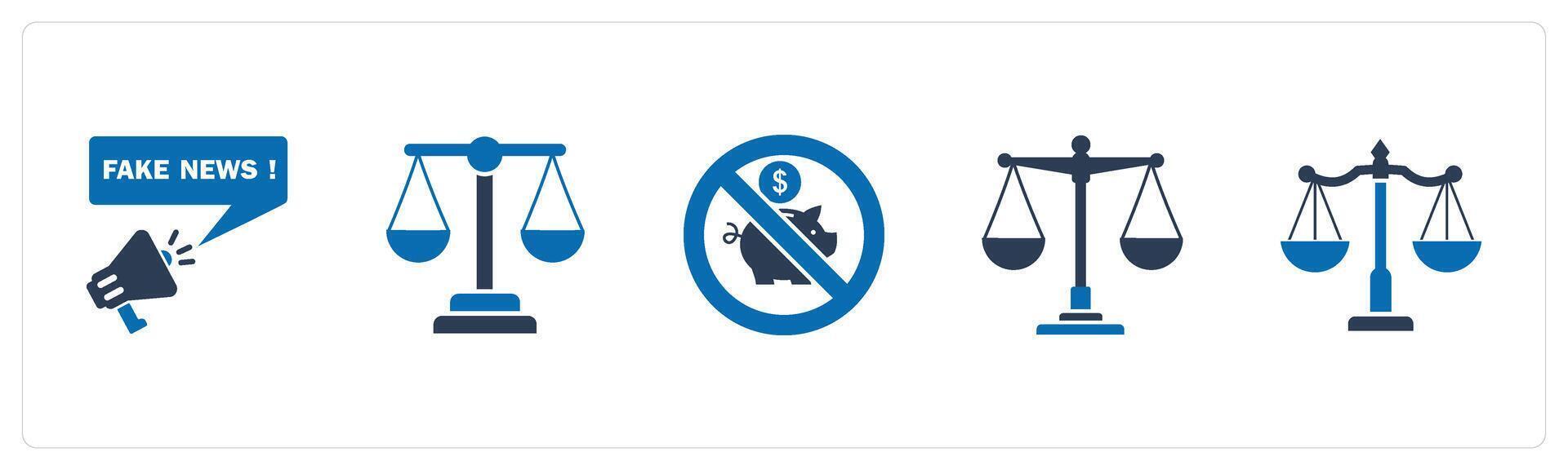 A set of 5 business icons as fake news, legal, savings prohibited vector