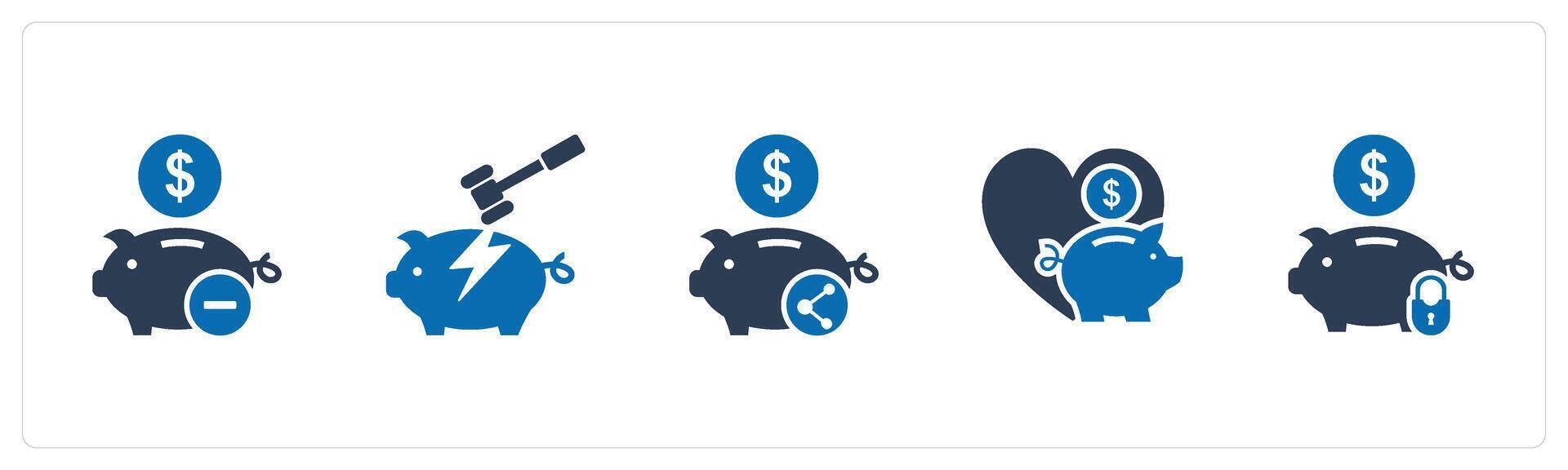 A set of 5 business icons as remove savings, savings broken, share savings vector