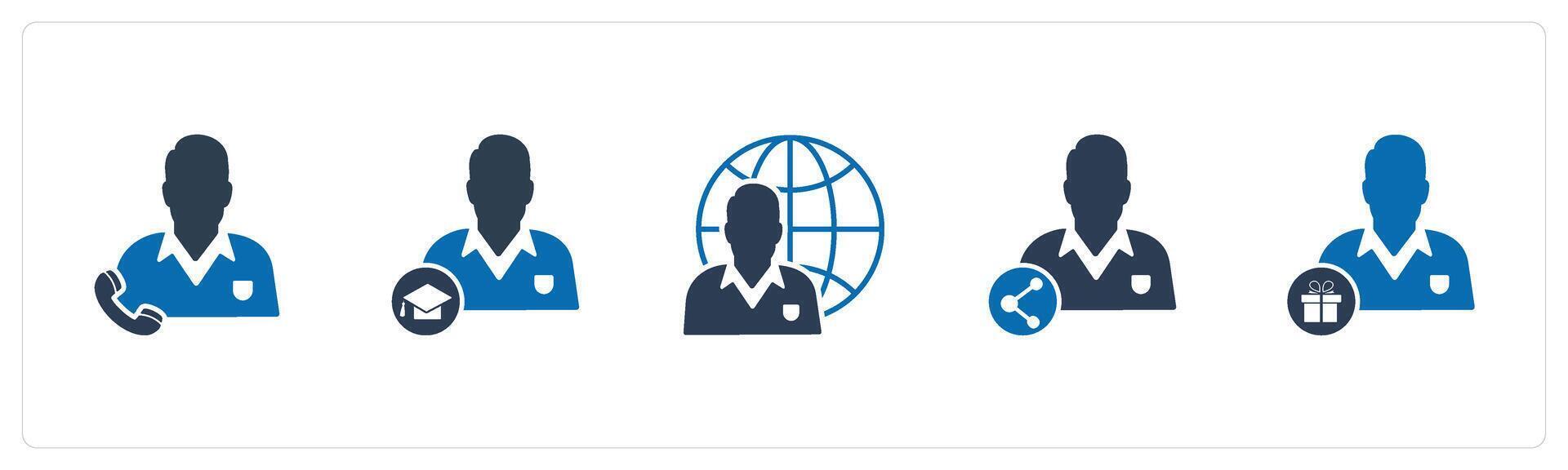 A set of 5 business icons as business call, graduate man, global business vector