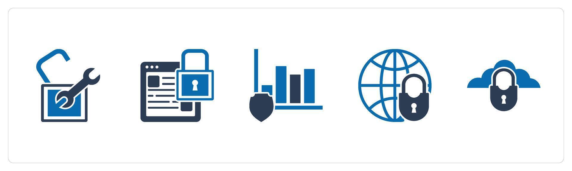 A set of 5 business icons as settings, webpage security, graph security vector