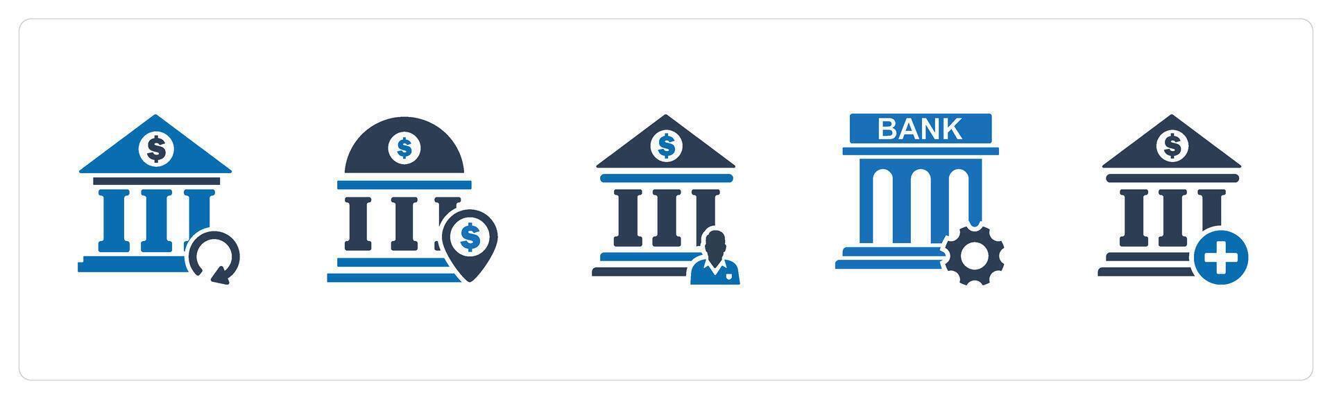 A set of 5 business icons as update bank, bank location, bank owner vector