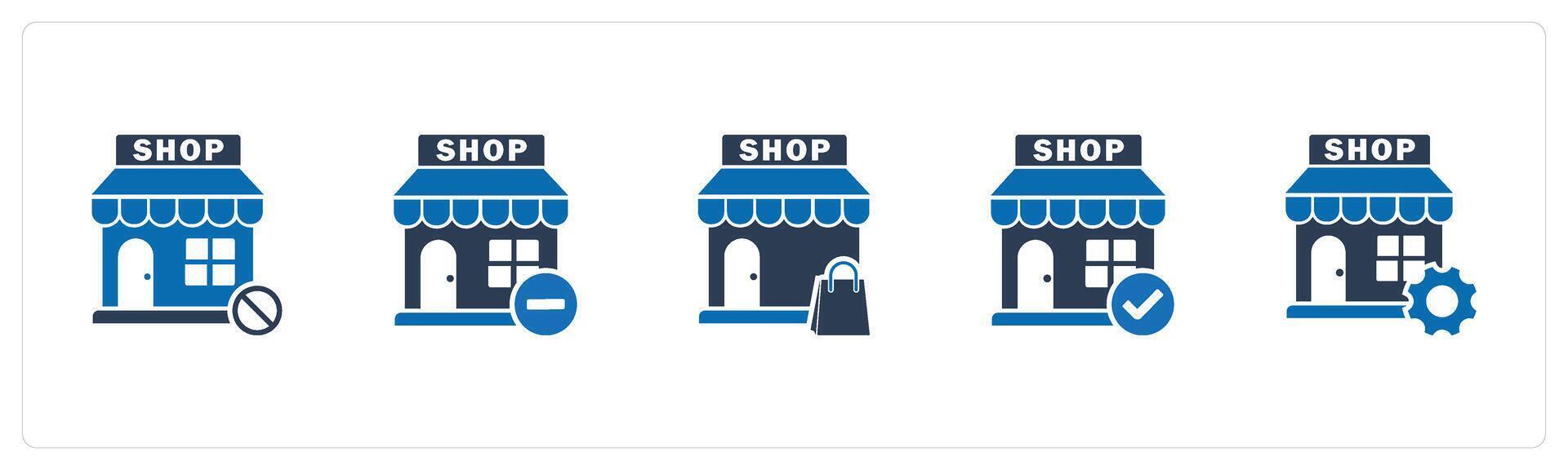 A set of 5 business icons as prohibited shopping, remove store, shopping bag vector