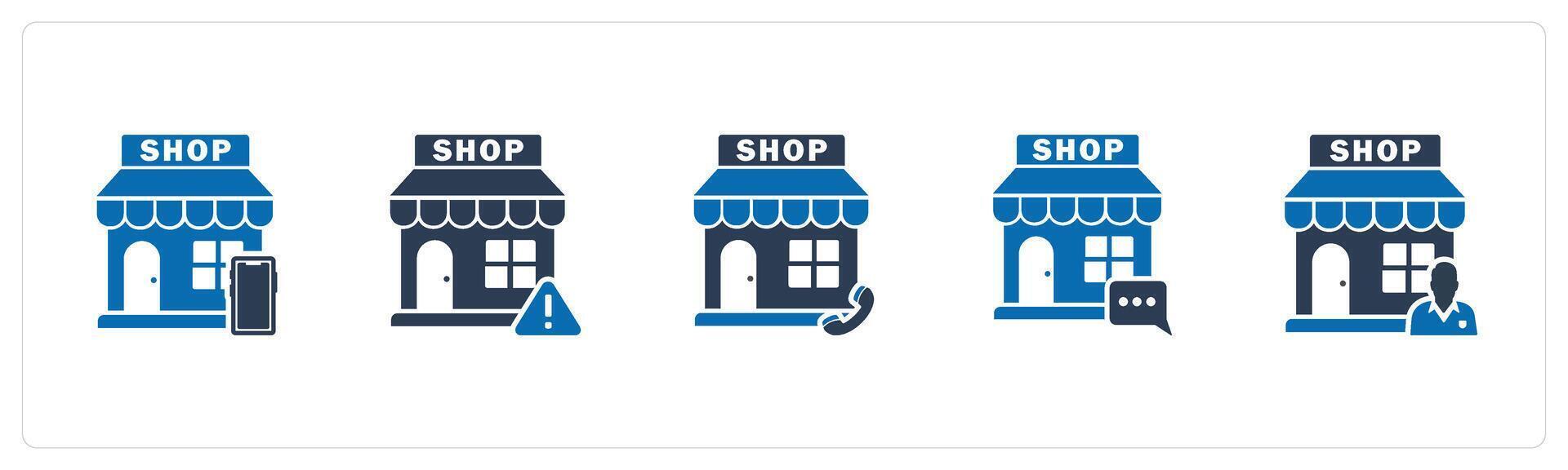 A set of 5 business icons as mcommerce, store maintenance, calling store vector