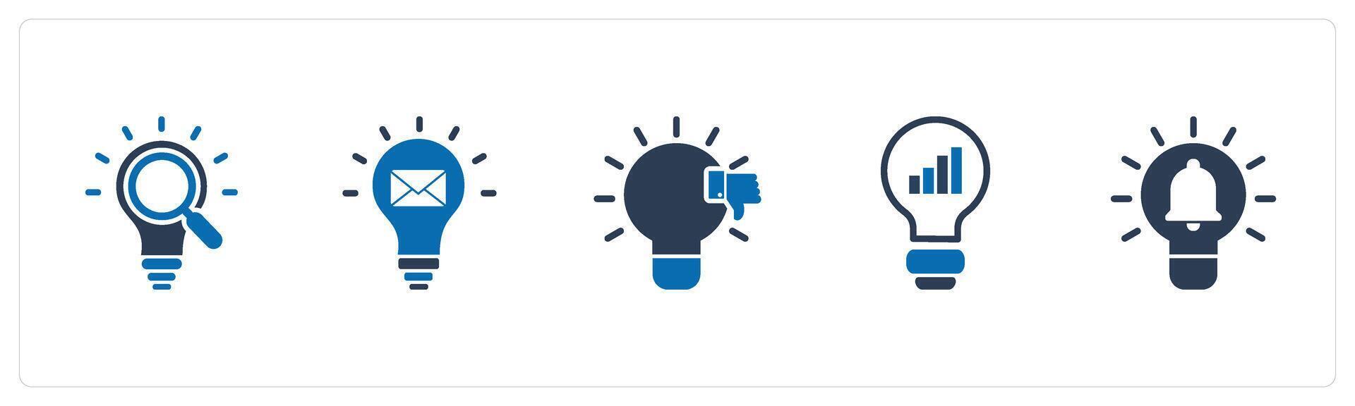 A set of 5 business icons as search idea, message idea, dislike idea vector