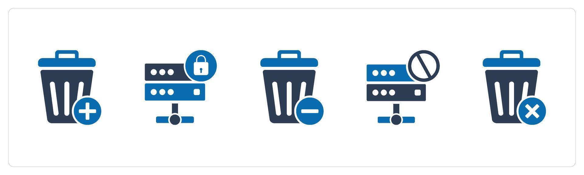 A set of 5 business icons as trash, server security, recycle bin vector