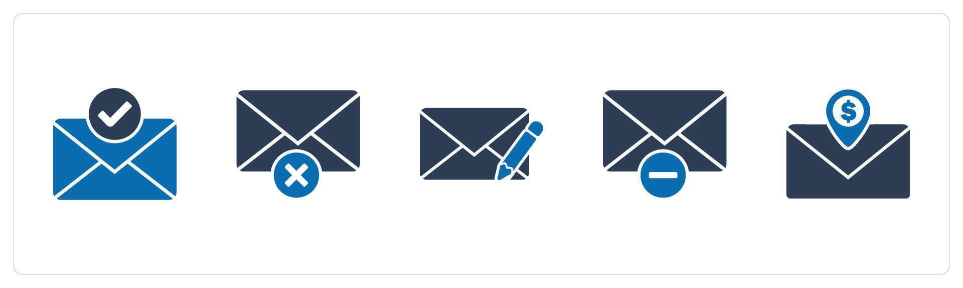A set of 5 business icons as right message, wrong message, edit message vector