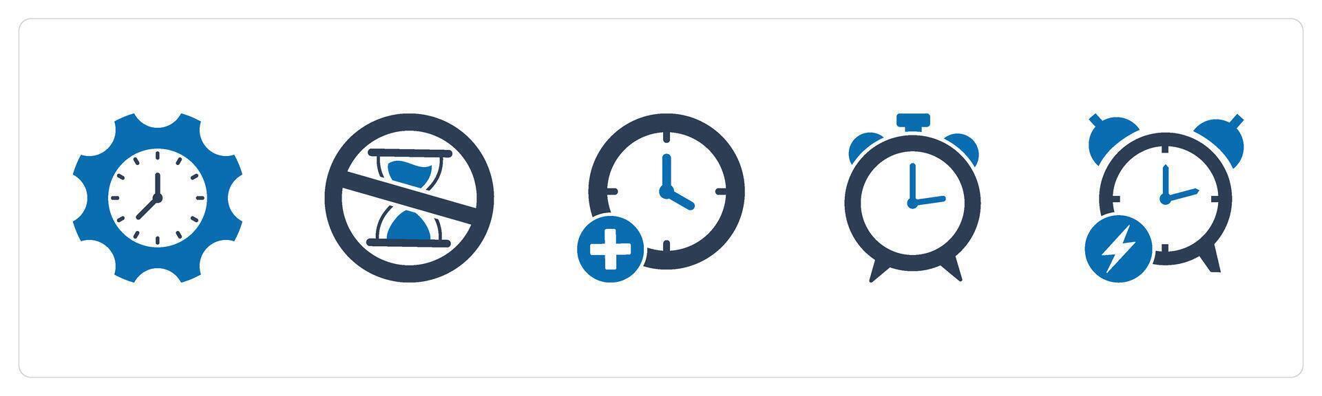 A set of 5 business icons as time management, no patience, add time vector