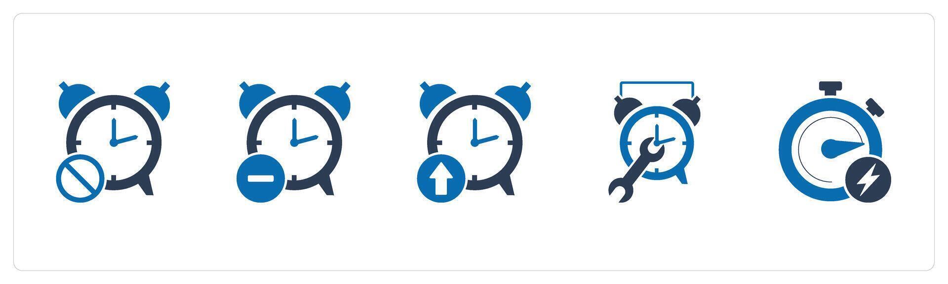 A set of 5 business icons as time prohibited, reduce time, up time vector