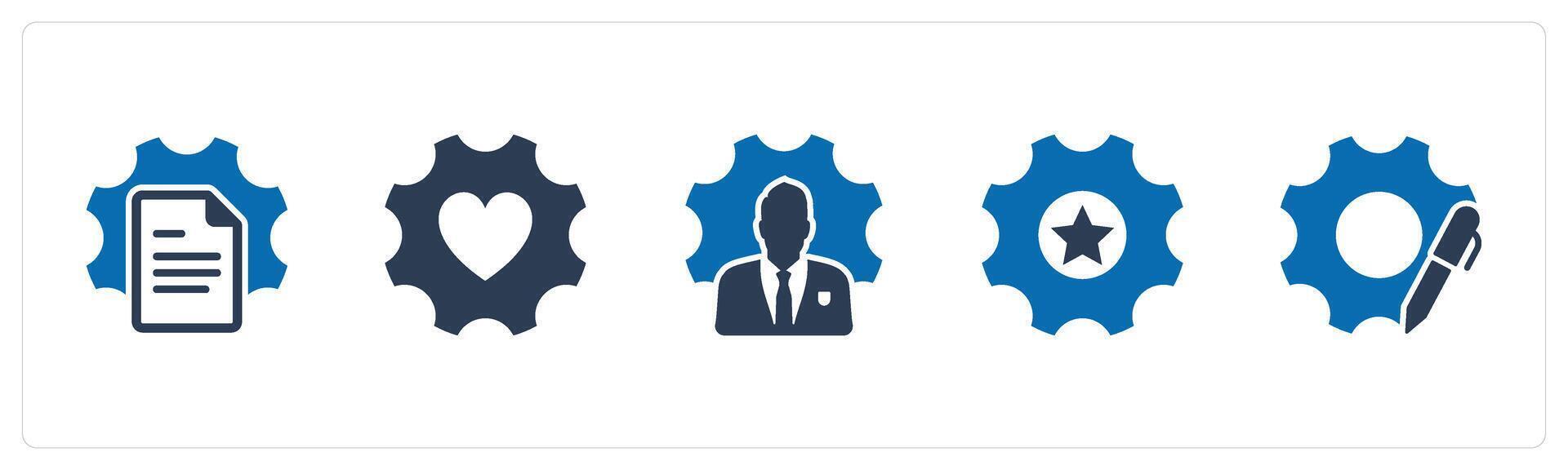 A set of 5 Contact icons as page settings, favorite setting, business management vector