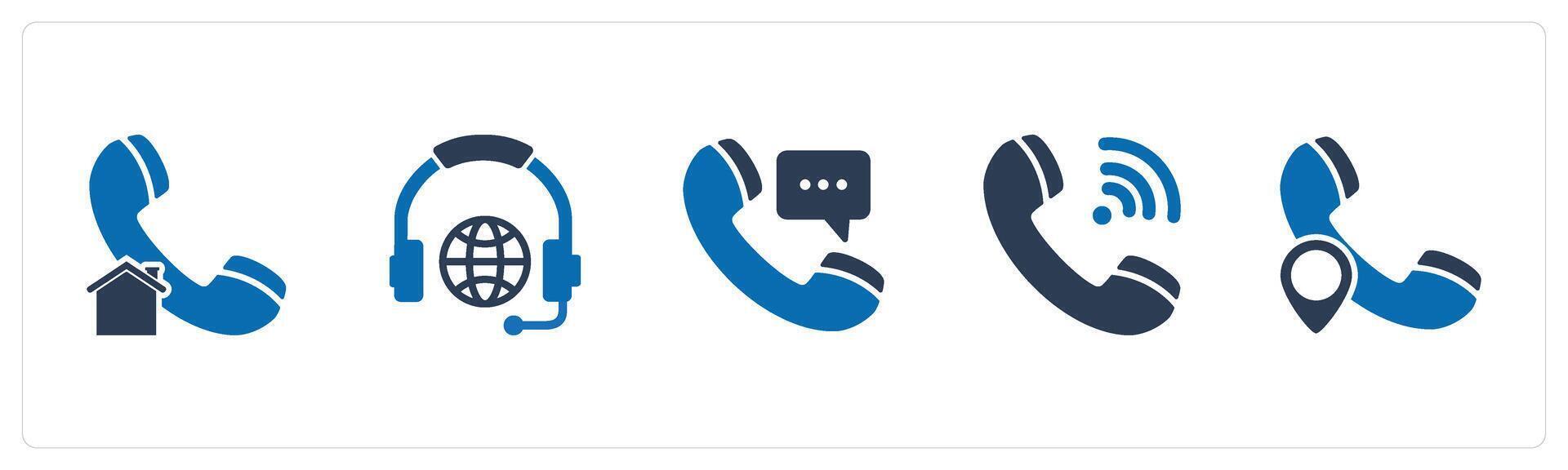 A set of 5 Contact icons as home call, international music, call message vector