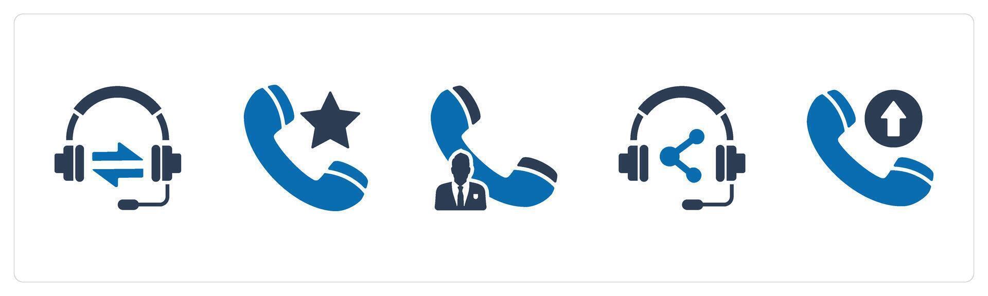 A set of 5 Contact icons as synchronize headphone, favorite call, call owner vector