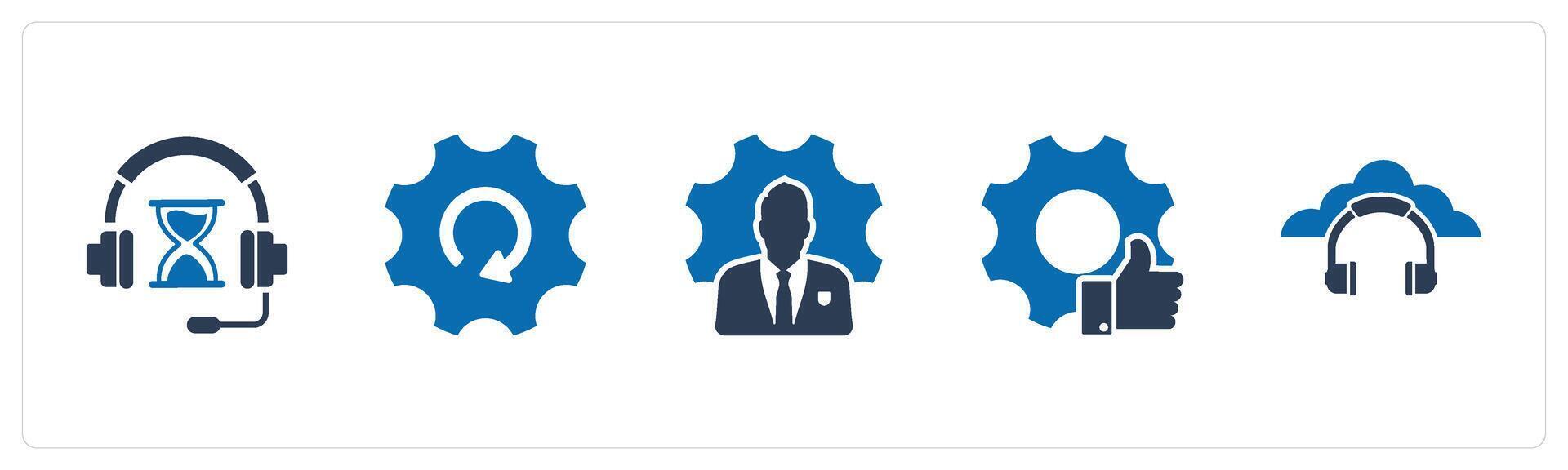 A set of 5 Contact icons as music time, global setting, business management, vector