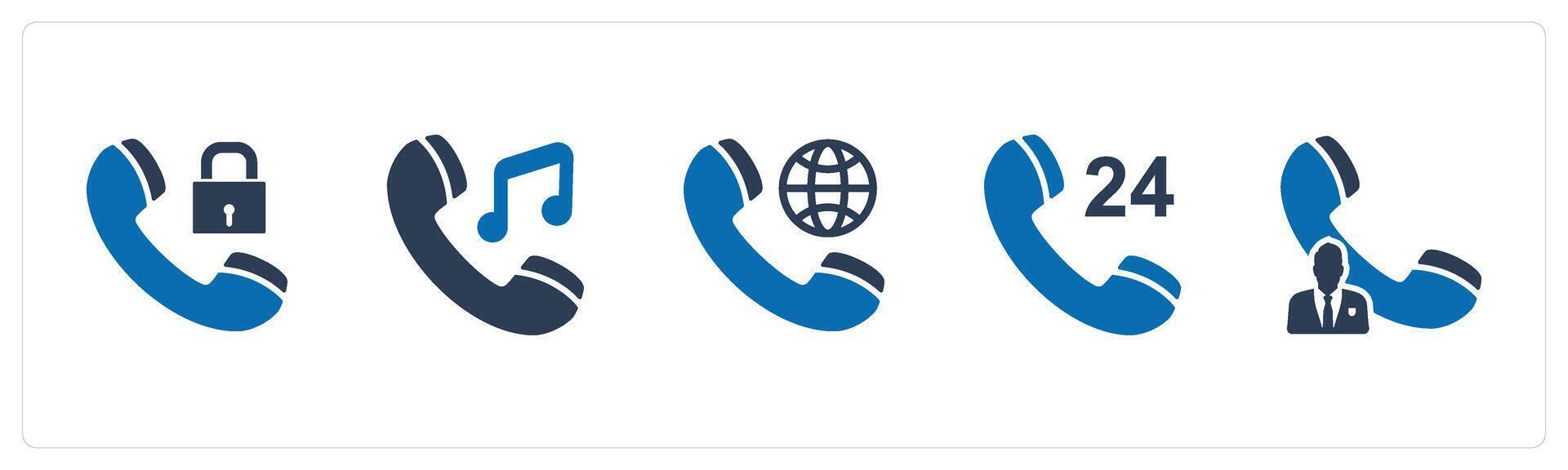 A set of 5 Contact icons as call protection, music call, international call vector