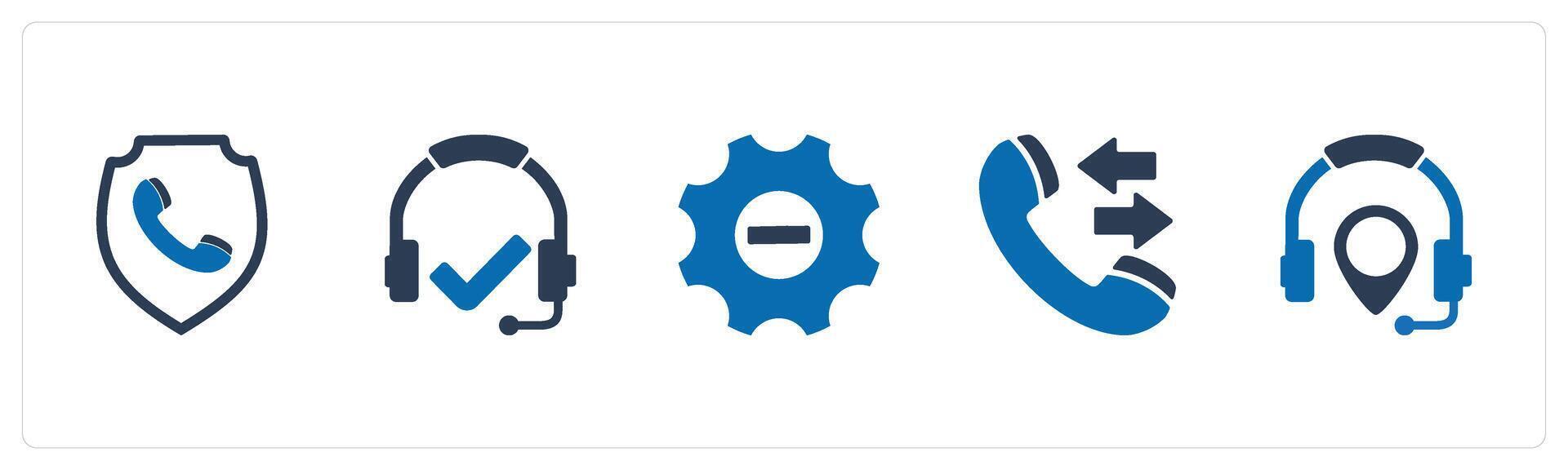 A set of 5 Contact icons as call security, headset, optimization vector