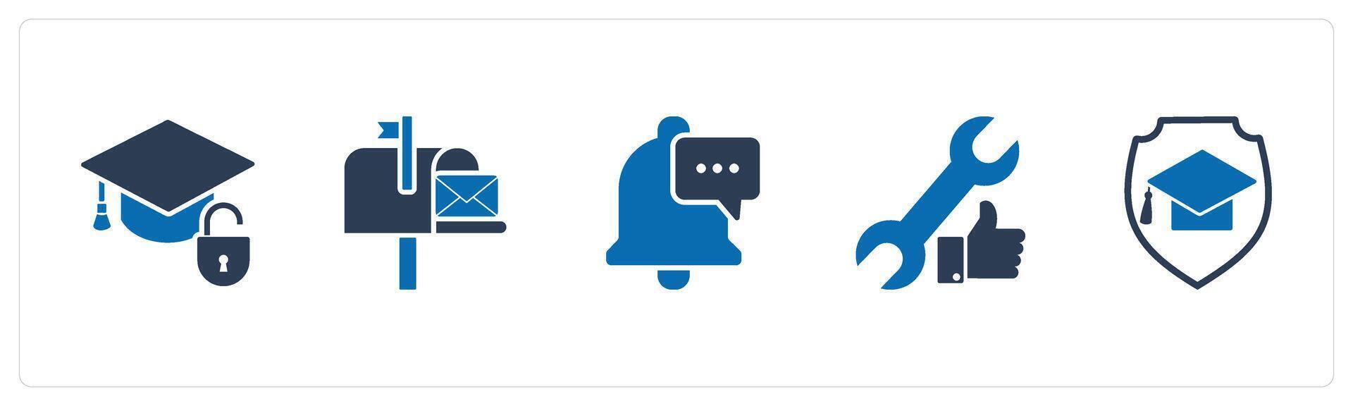 A set of 5 Contact icons as education security, post card, message notification vector